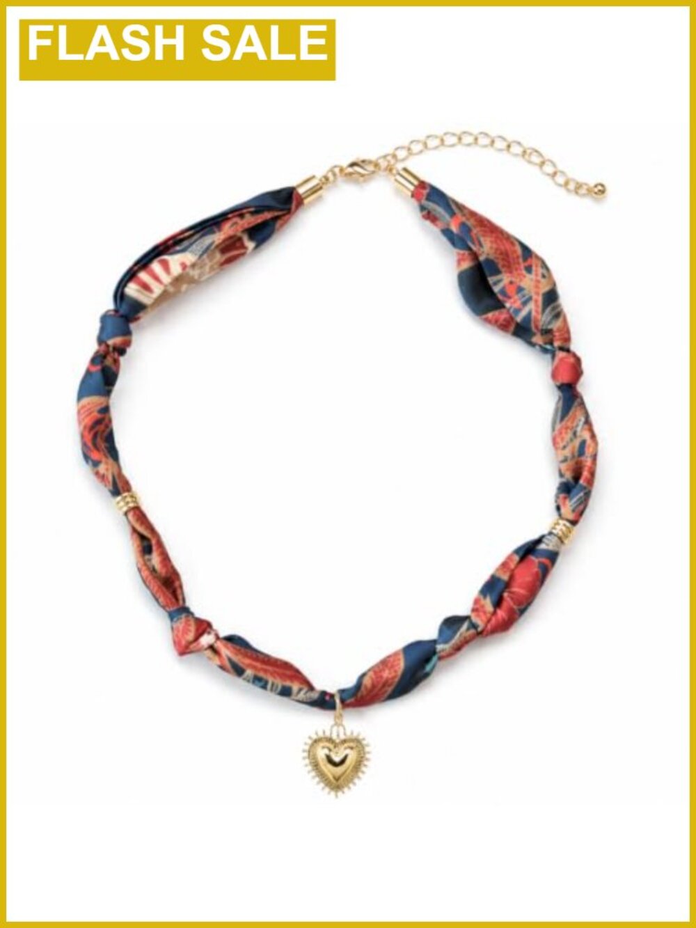 Bandana Scarf Necklace Gold Tone Heart Charm Polyester Adjustable Boho